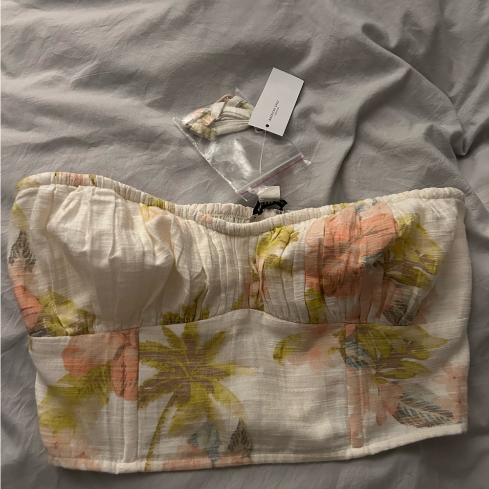 American Eagle Hawaiian Print Crop Top Corset